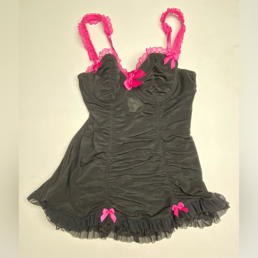 LS BLK/PNK Lightly Lined Chemise, M *P1031